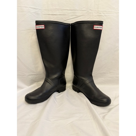 Hunter Women's Black Tall Adjustable Back Rain Boots Rubber Size US 7 EU 38 - Picture 3 of 7